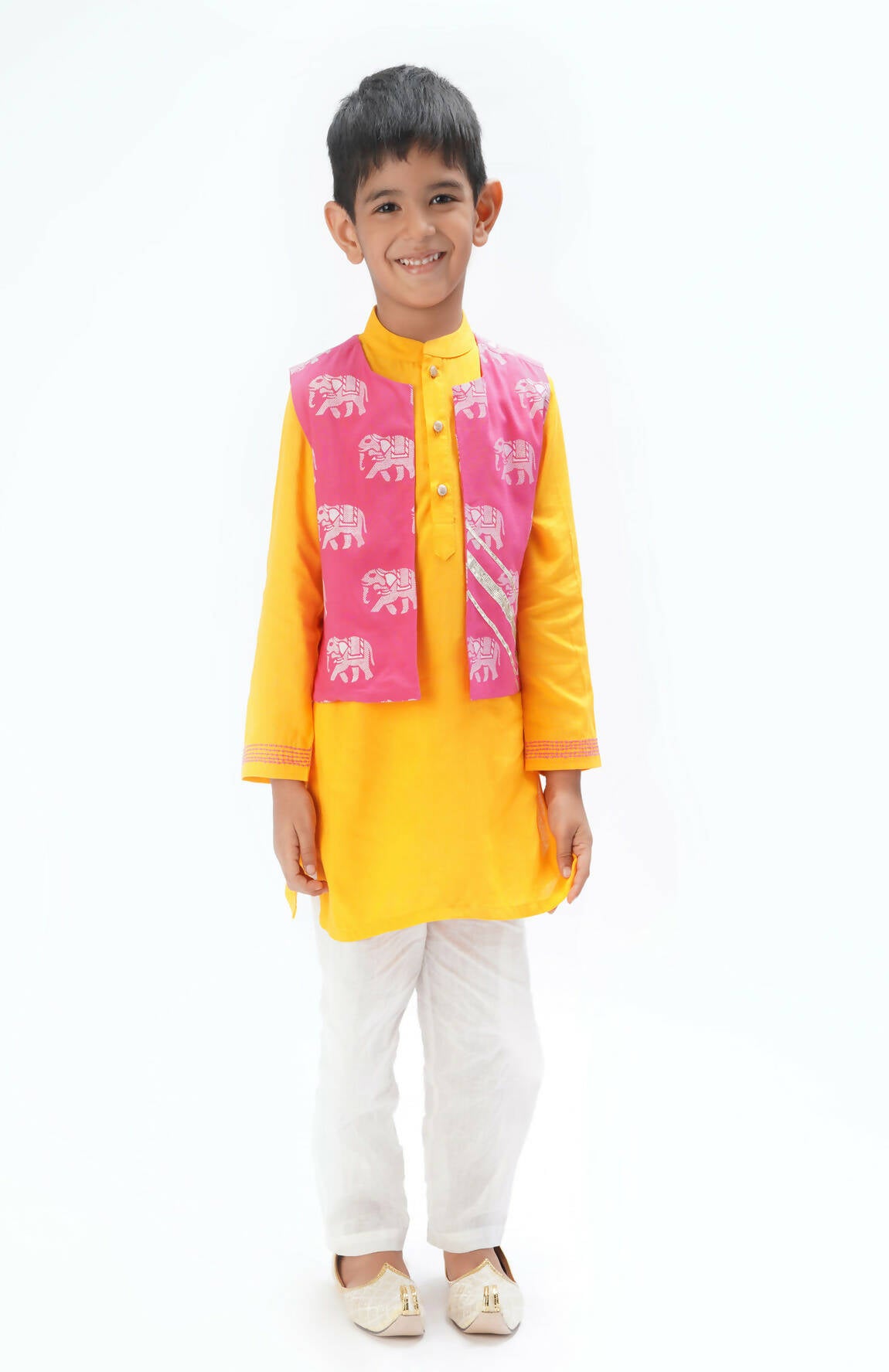 Lil Drama Trunk Tales Boys Yellow Kurta Jacket And Pant - Distacart