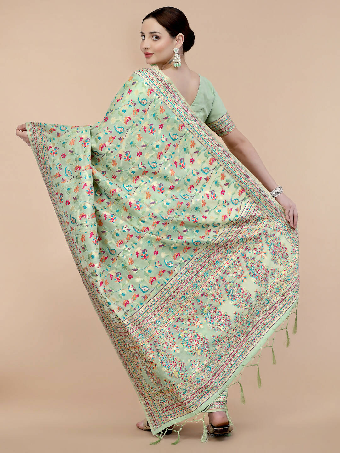 Sea Green Silk Blend Woven Design Saree With Unstitched Blouse Piece - Aloki - Distacart