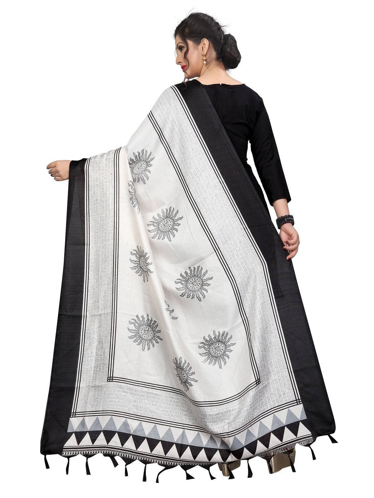 Vamika Black & White Printed Khadi Bhagalpuri Dupatta