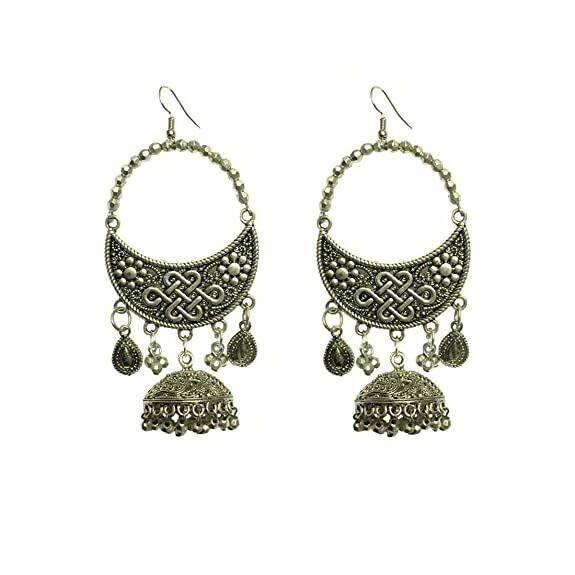 Tiaraa Silver Alloy Oxidised Jhumki Dangle Earrings For Women - Distacart