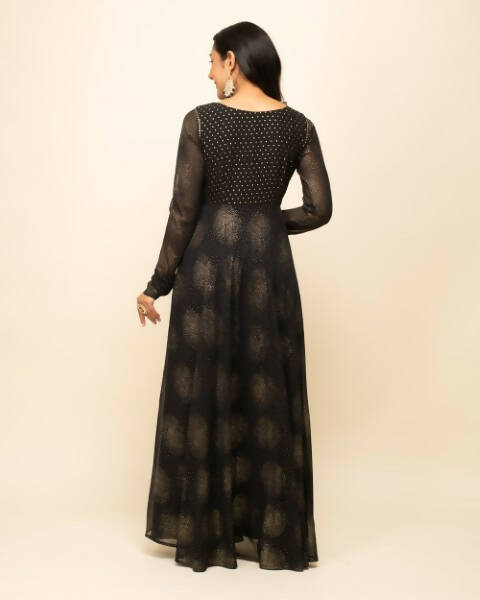 FIORRA Women's Black Georgette Flared Kurta With Dupatta - Distacart