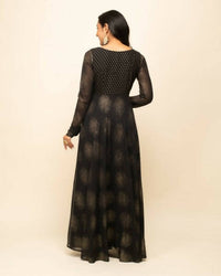 Thumbnail for FIORRA Women's Black Georgette Flared Kurta With Dupatta - Distacart