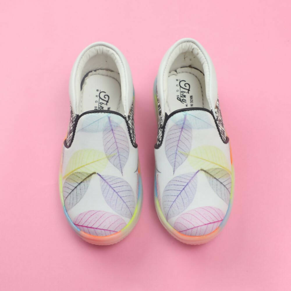 Tiny Bugs Girls Leaf Printed Slip Ons Sneakers - White - Distacart