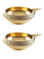 Thumbnail for Tied Ribbons Antique 2 Pieces Gold-Toned Textured Brass Diyas - Distacart