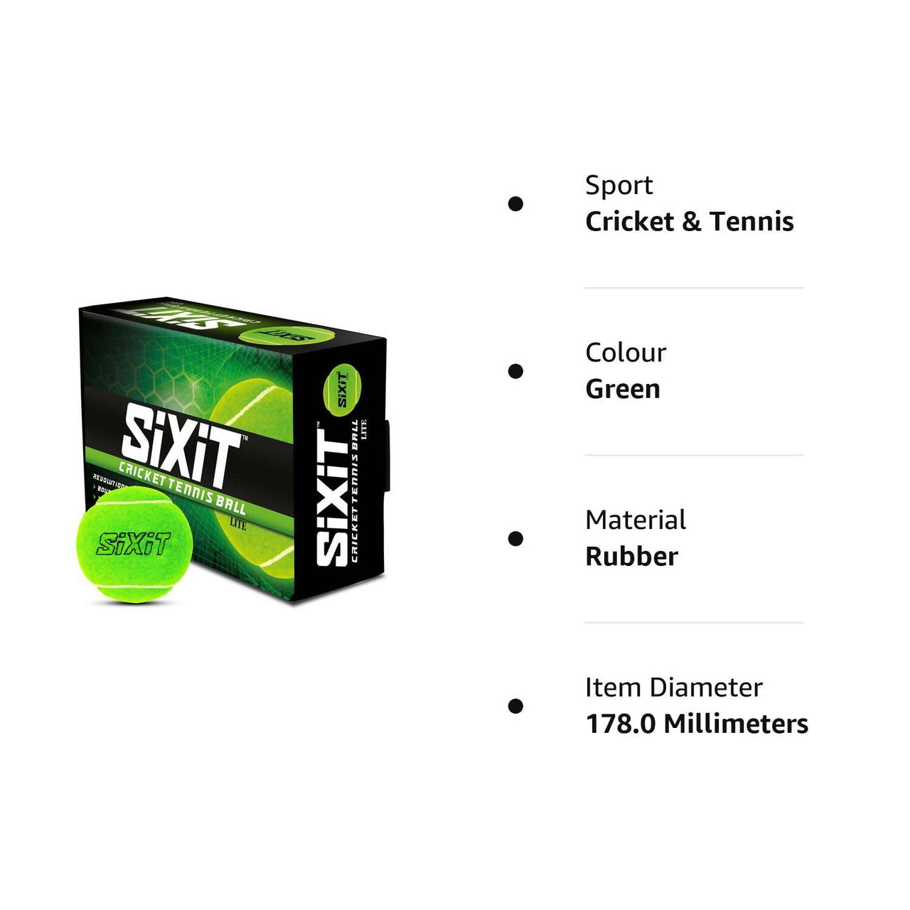 Sixit Lite Cricket Tennis Ball - Green (Pack of 6) - Distacart