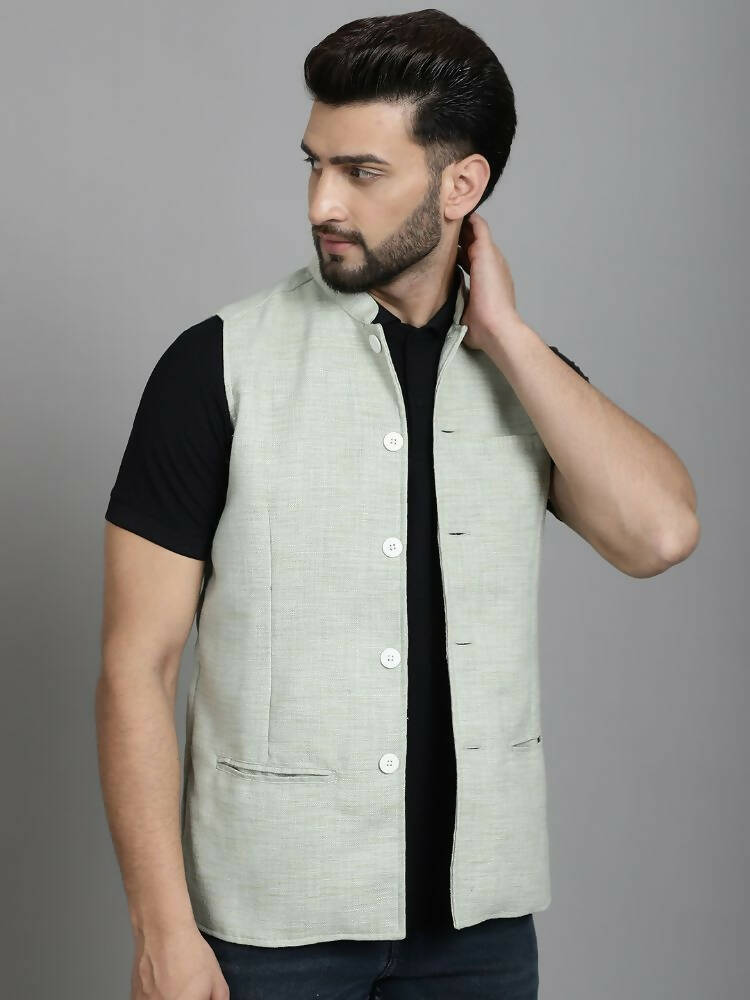Even Apparels Nehru Jacket With Welt Pockets - Green - Distacart
