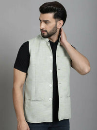 Thumbnail for Even Apparels Nehru Jacket With Welt Pockets - Green - Distacart