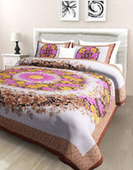 Thumbnail for Vamika Printed Cotton Brown Bedsheet With Pillow Covers