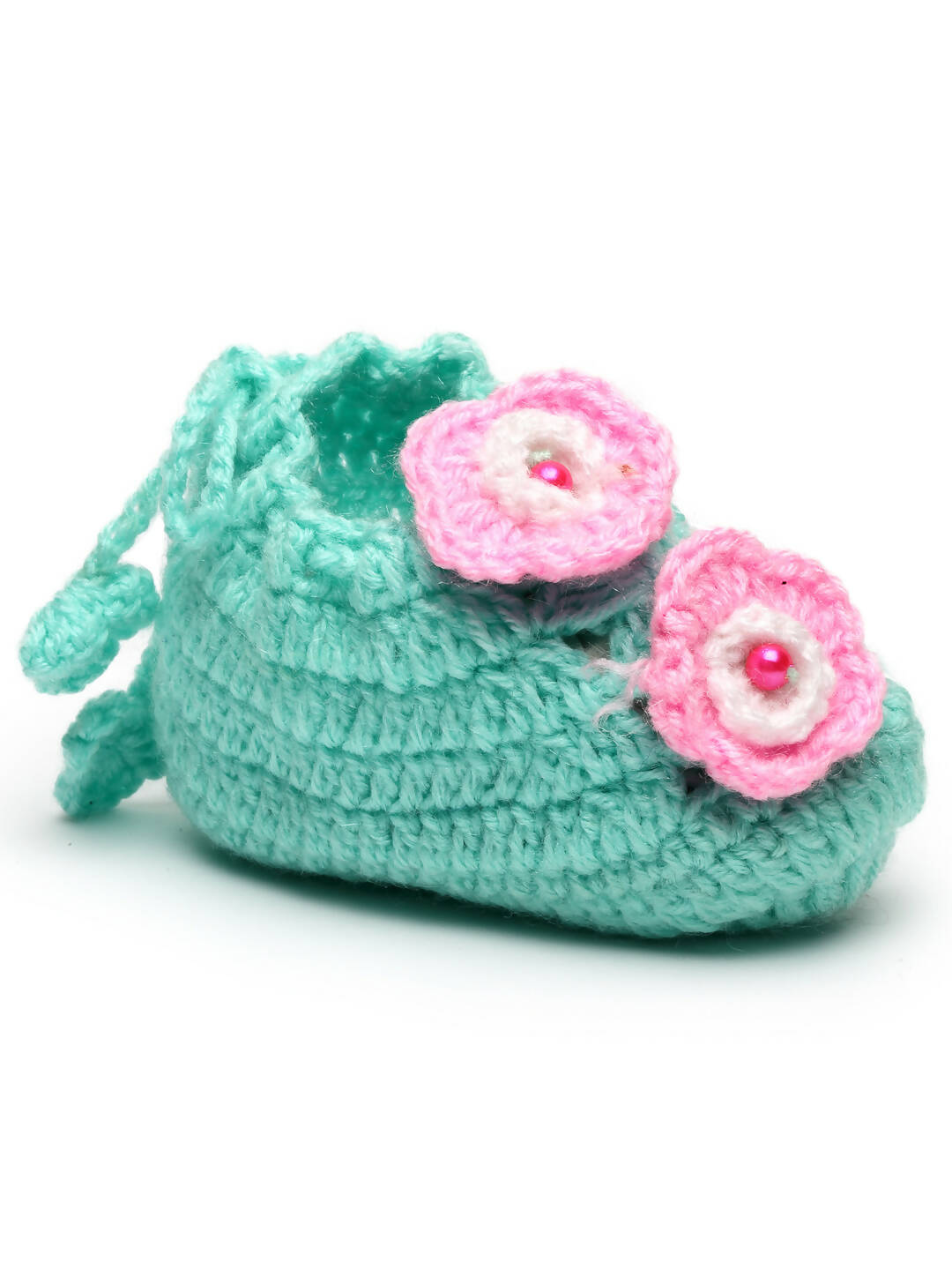 Chutput Kids Woollen Hand Knitted Flower Detailed Booties - Green - Distacart