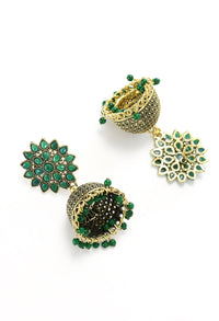 Thumbnail for Mominos Fashion Johar Kamal Beautiful Kundan Work Jhumka With Green Beads - Distacart