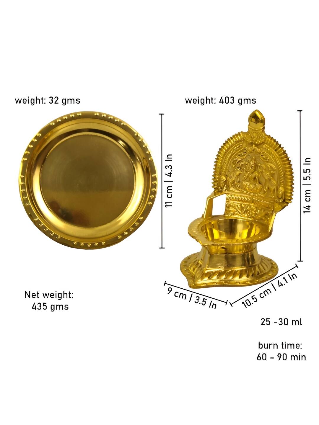 Spillbox Gold Toned Kamachi Diya With Plate Pooja Essentials - Distacart