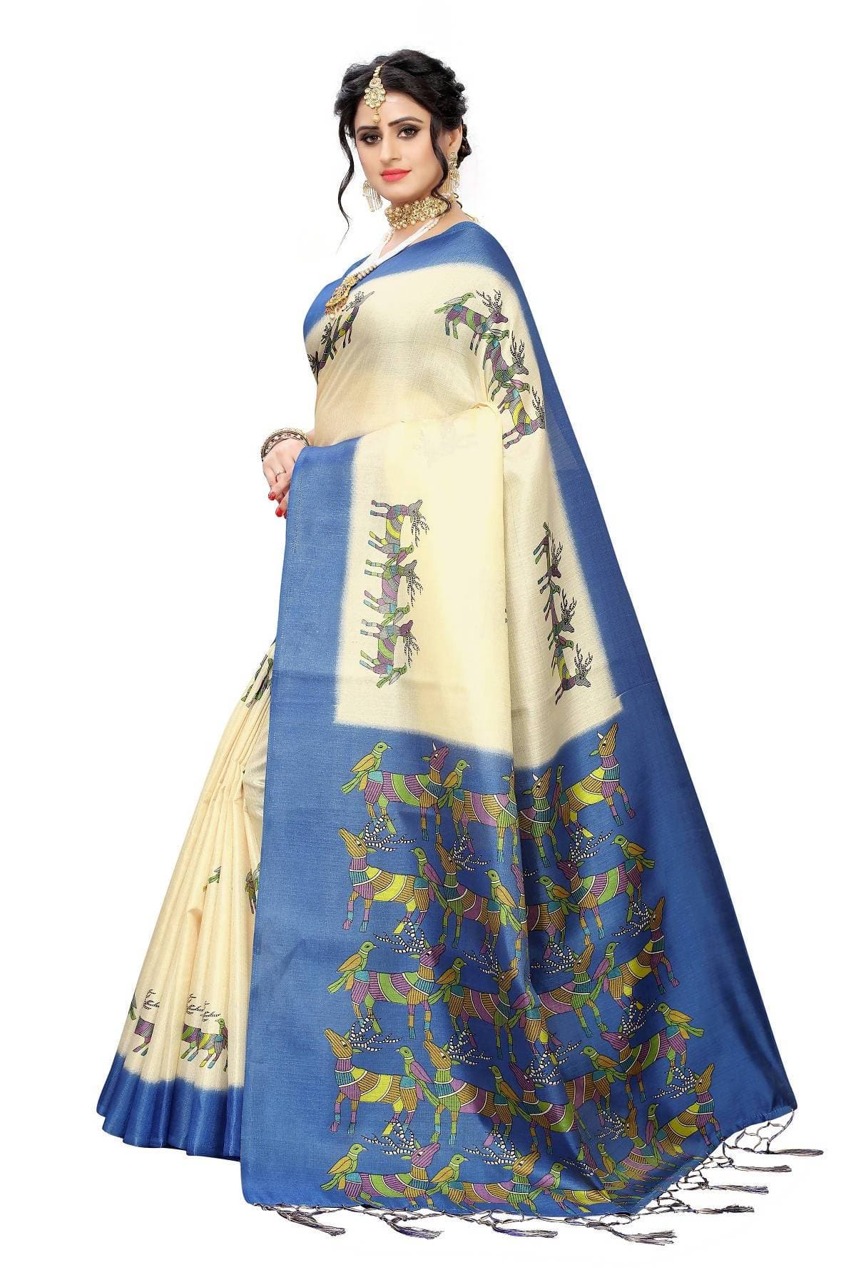 Vamika Multicolor & Blue Kalamkari With Jhalar Khadi Silk Saree
