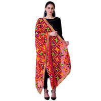 Thumbnail for SWI Stylish Women's Embroidered Phulkari Chiffon Magenta Dupatta