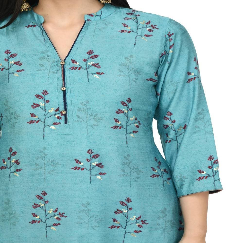 Lagi Women's Turquoise Blue Printed Straight Kurta & Pant (MC41A)