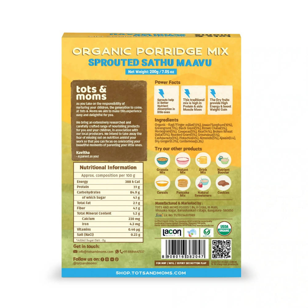 Tots and Moms Organic Sprouted Sathu Mavu Porridge Mix - Distacart