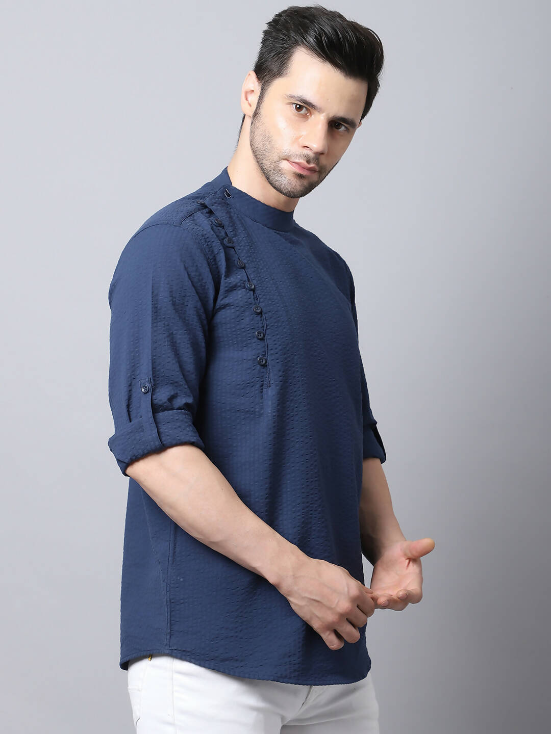Even Apparels Navy Pure Cotton Kurta With Side Placket - Distacart