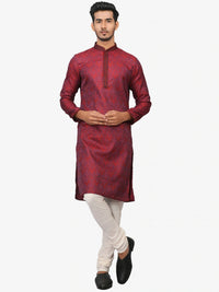 Thumbnail for Manyavar Men Maroon & Navy Blue Self Design Kurta with Churidar - Distacart