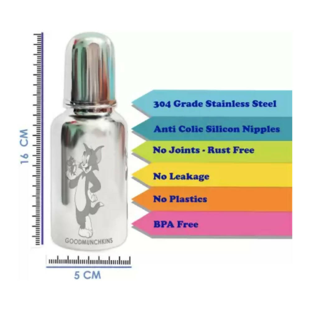 Goodmunchkins Stainless Steel Feeding Rustfree Bottle with 2 Anti Colic Silicone Nipple For Kids 300ml - Distacart