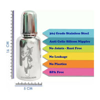 Thumbnail for Goodmunchkins Stainless Steel Feeding Rustfree Bottle with 2 Anti Colic Silicone Nipple For Kids 300ml - Distacart