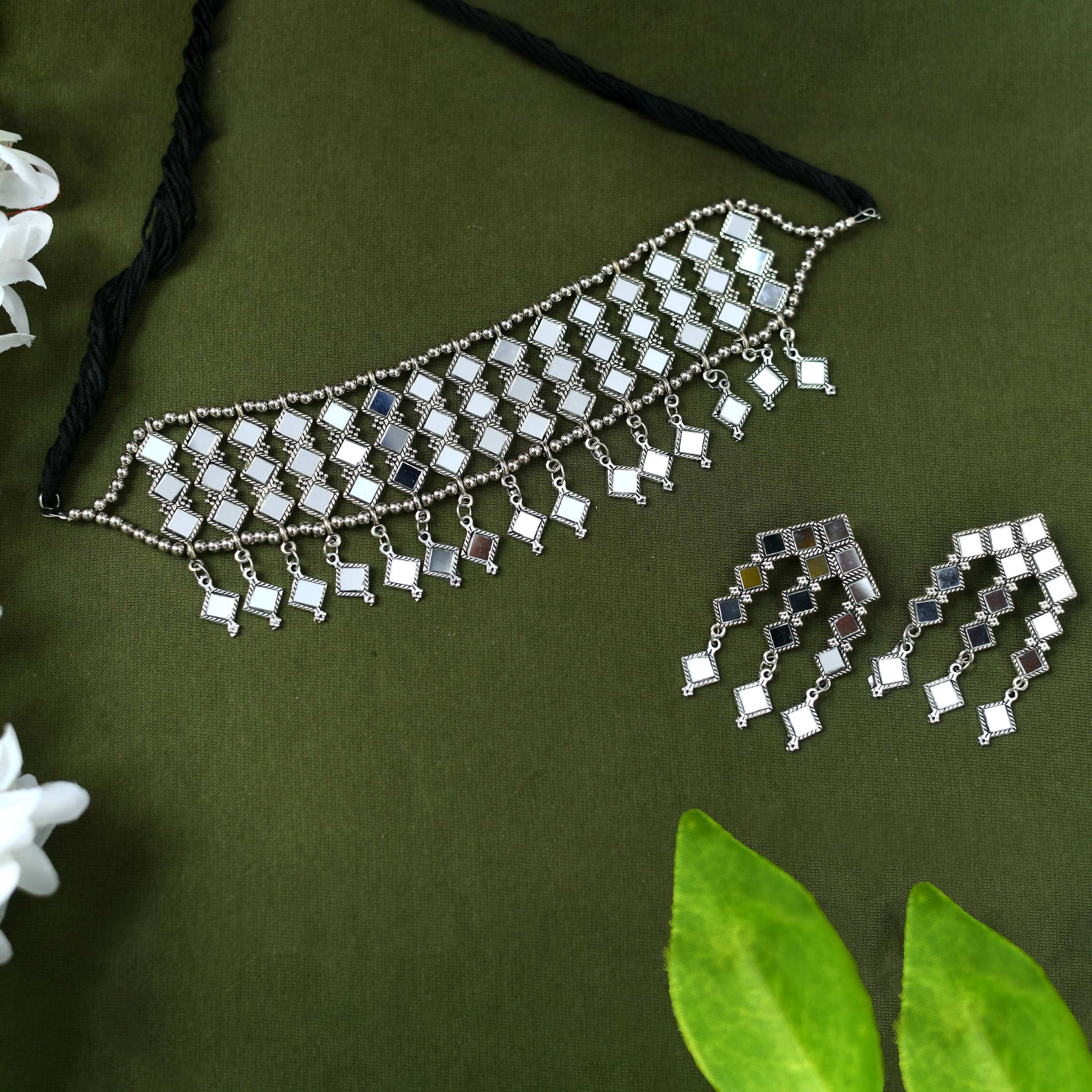 Mominos Fashion Johar Kamal Oxidised Silver-Plated Alloy Finish Mirror Choker For Women - Distacart