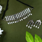Thumbnail for Mominos Fashion Johar Kamal Oxidised Silver-Plated Alloy Finish Mirror Choker For Women - Distacart