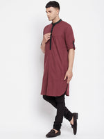 Thumbnail for Even Apparels Maroon Pure Cotton Men's Kurta With Contrast Collar And Placket - Distacart