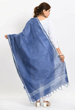 Thumbnail for Mominos Fashion Moeza Women's Linen Cotton Silver Border Blue Dupatta - Distacart