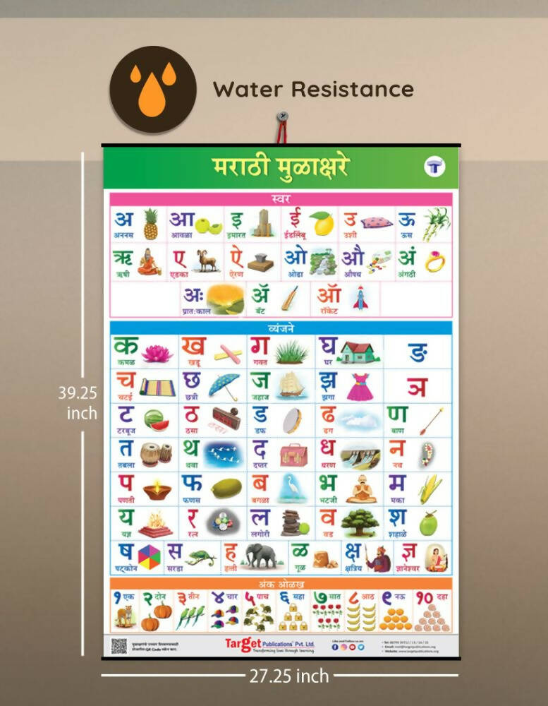 Jumbo Marathi Numbers and Alphabets Mulakshare Early Learning hanging Chart for Kids - Distacart