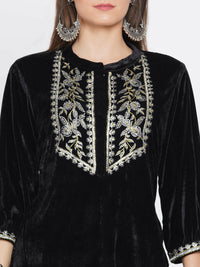 Thumbnail for Women Republic Black Velvet Embroidered Kurta With Pants - Distacart