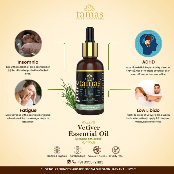 Tamas Pure Ayurveda 100% Organic Vetiver Essential Oil - USDA Certified Organic - Distacart