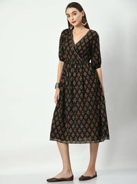 Thumbnail for Myshka Women's Black Empire Printed Dress - Distacart
