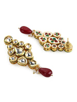 Thumbnail for Gold-Plated White Maroon Kundan Studded Beaded Handcrafted Jewellery Set - Ruby Raang - Distacart