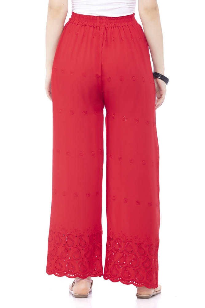 Mominos Fashion Reyon Cotton Red Embroidery Chikan Palazzo - Distacart