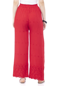 Thumbnail for Mominos Fashion Reyon Cotton Red Embroidery Chikan Palazzo - Distacart
