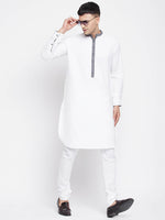 Thumbnail for Even Apparels White Pure Cotton Men's Kurta With Contrast Collar And Placket - Distacart