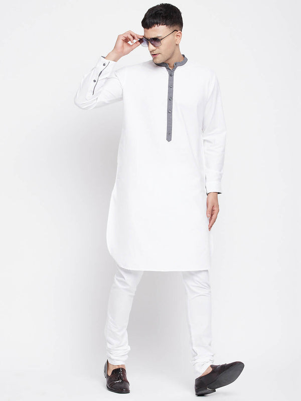 Even Apparels White Pure Cotton Men's Kurta With Contrast Collar And Placket - Distacart