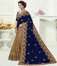 Thumbnail for Panash Trends Women's Blue Silk Heavy Embroidery Saree