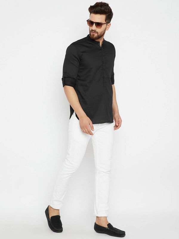 Even Apparels Black Pure Cotton Men's Kurta With Band Collar - Distacart