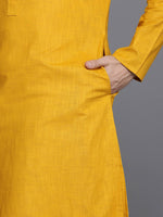 Thumbnail for Manyavar Men Yellow Solid Band Collar Regular Sleeves Straight Kurta - Distacart