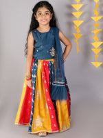 Thumbnail for Lil Drama Girls Choli Ghaghra & Dupatta Set - Teal Blue - Distacart