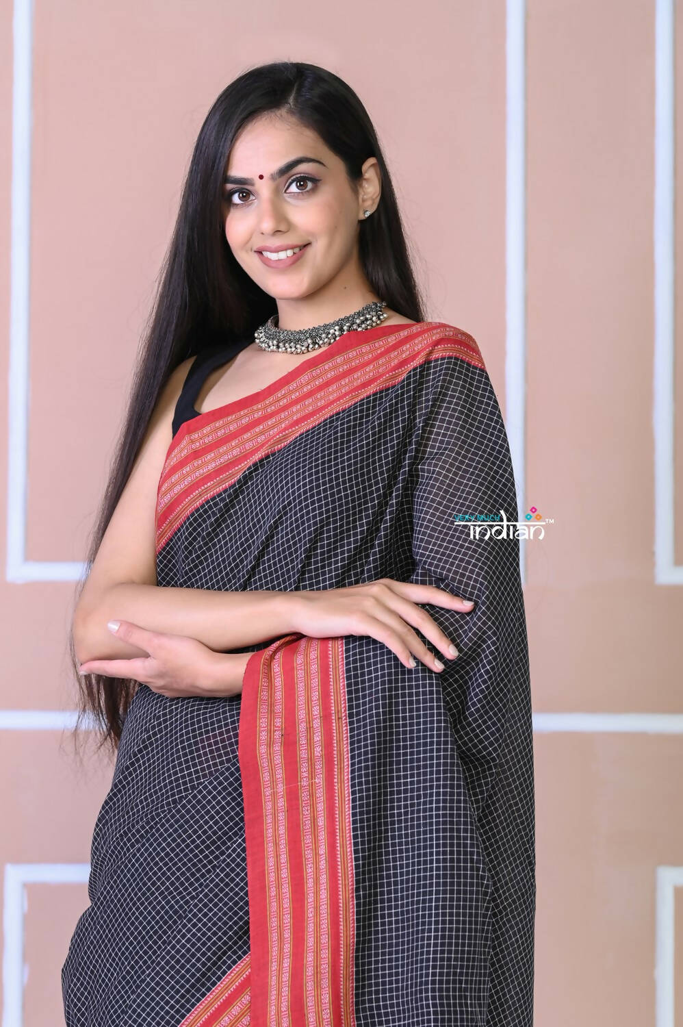 Very Much Indian Traditional Patteda Anchu Ilkal Handloom Saree-Adequate Black With Red Border - Distacart