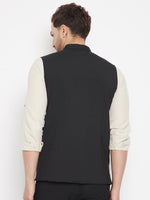 Thumbnail for Even Apparels Black Merino Men Woven Nehru Jacket PW668 - Distacart