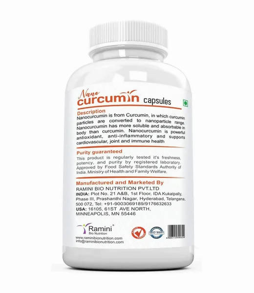 Ramini Bio Nutrition Nano Curcumin 500mg Veg Capsules - Distacart