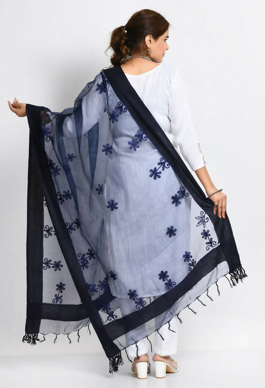 Mominos Fashion Moeza Women's Orgenza All Over Chikan Work Navy Blue Dupatta - Distacart