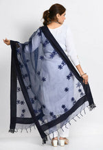 Thumbnail for Mominos Fashion Moeza Women's Orgenza All Over Chikan Work Navy Blue Dupatta - Distacart