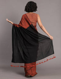Thumbnail for Suta Rust Brown Black Cotton Blend Colourblocked Saree - Distacart