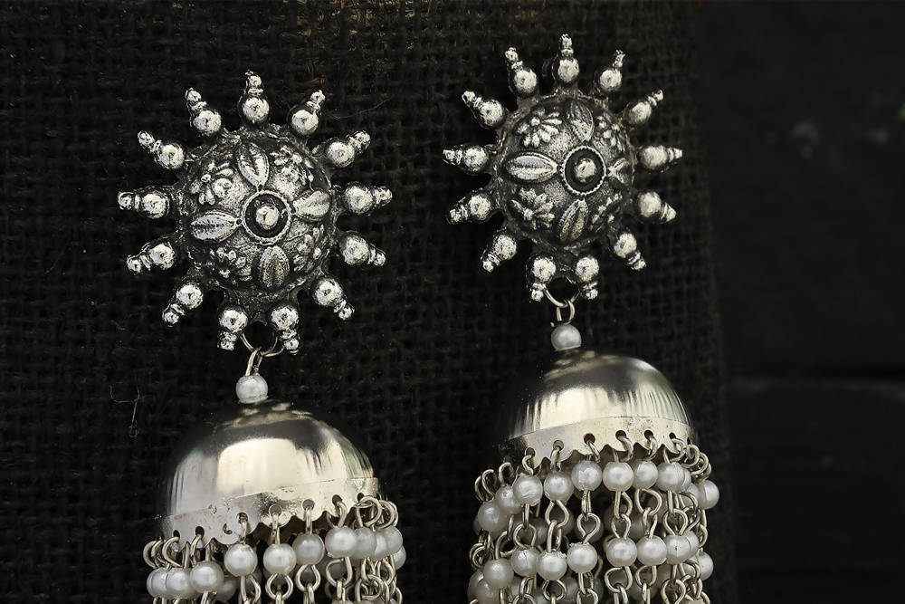 Mominos Fashion Johar Kamal Silver-Plated Earrings With Pearls Jhumkas - Distacart