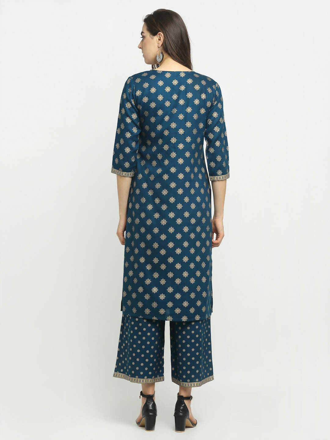 Rudra Bazaar Stright Gold Printed Kurti With Palazzo - Distacart