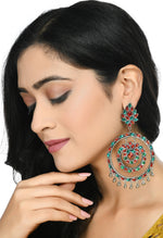 Thumbnail for Mominos Fashion Johar Kamal Women's Red & Green Kundan Circles Earrings - Distacart