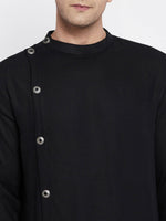 Thumbnail for Even Apparels Black Pure Cotton Men's Sherwani Kurta With Asymetrical Cut - Distacart
